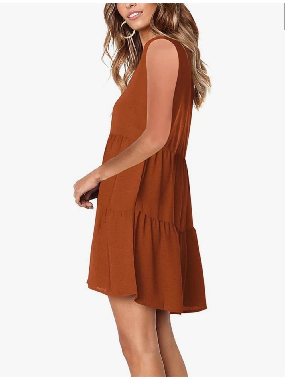 ❤️Rust Sleeveless Tiered V-Neck Mini Dress - Picture 4 of 8